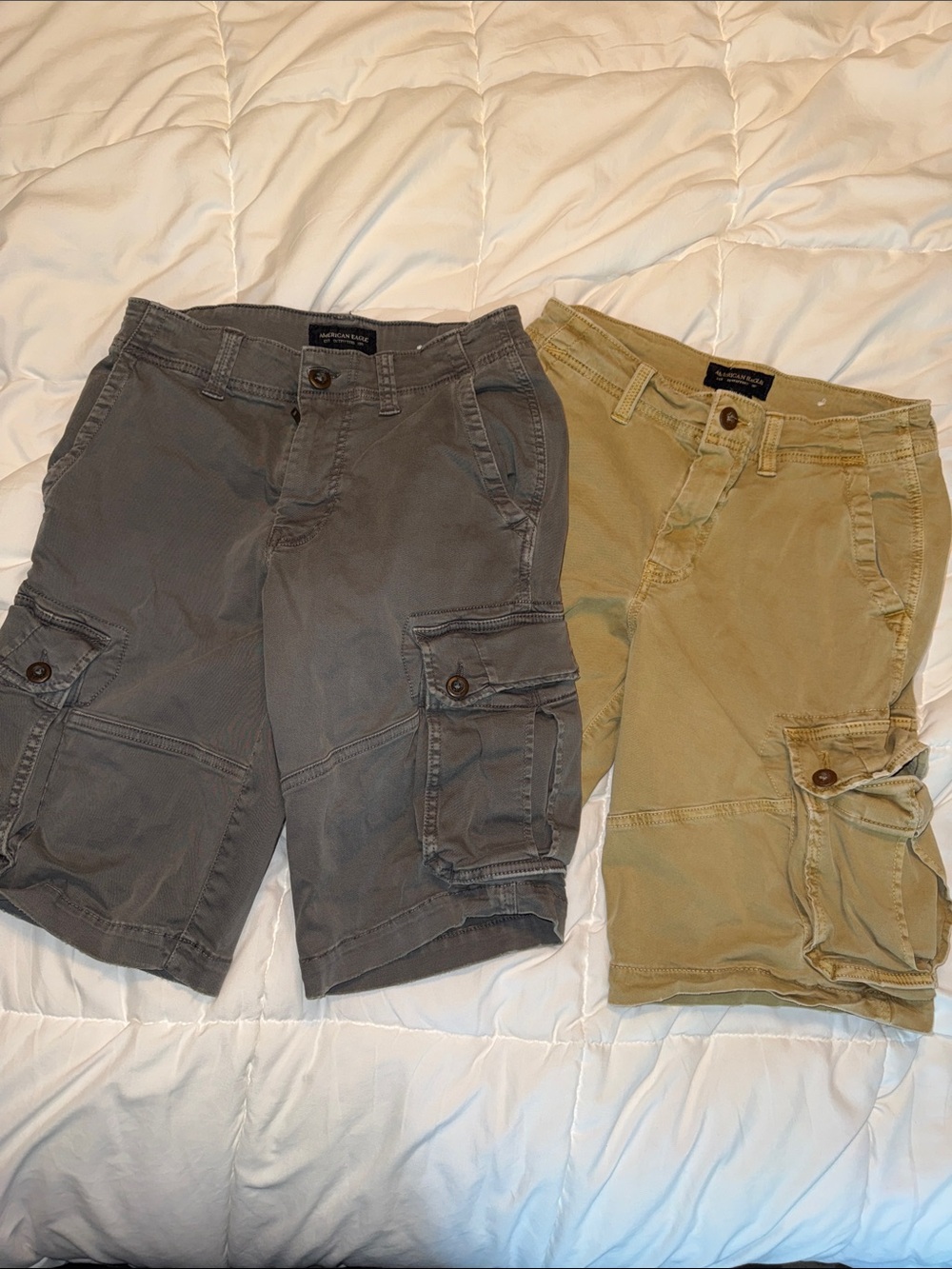 American Eagle - Men's size 28 - 2 pairs of Cargo Shorts - Gray and Khaki
